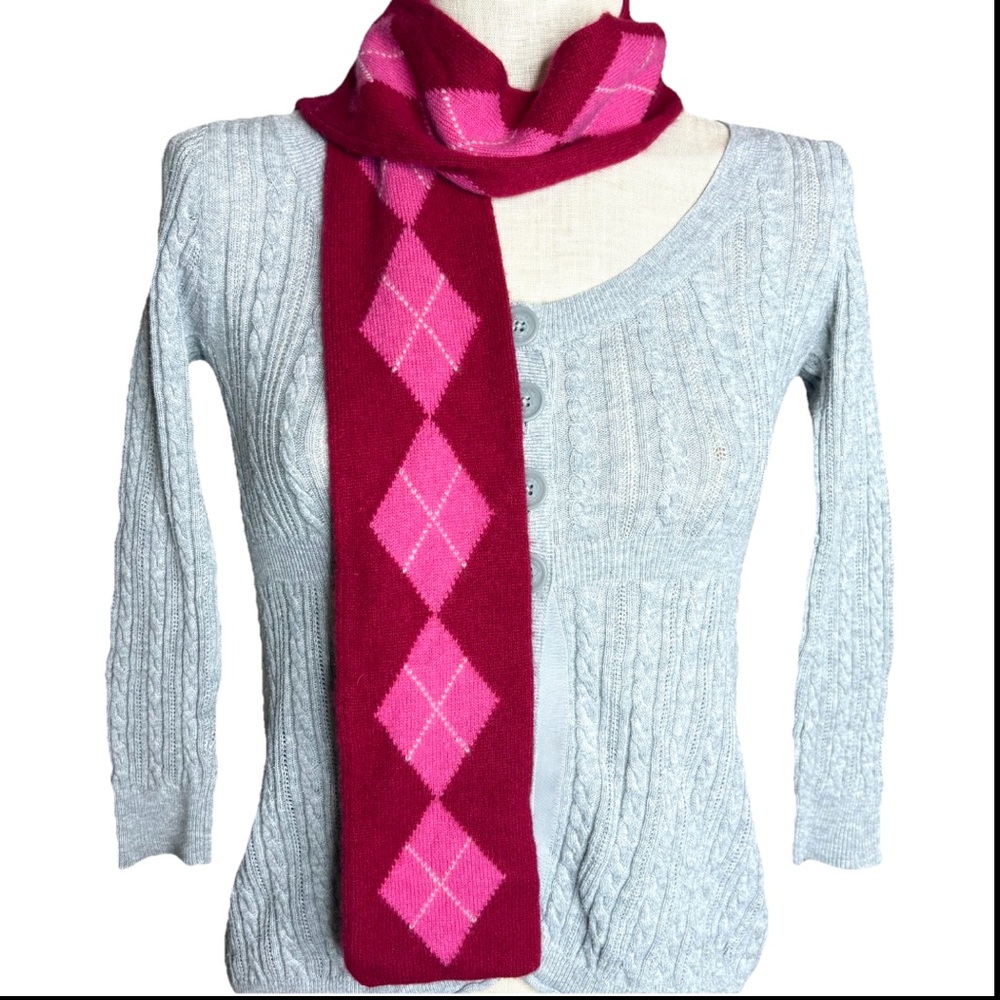 Vintage Y2K Express Red Argyle Cashmere Scarf